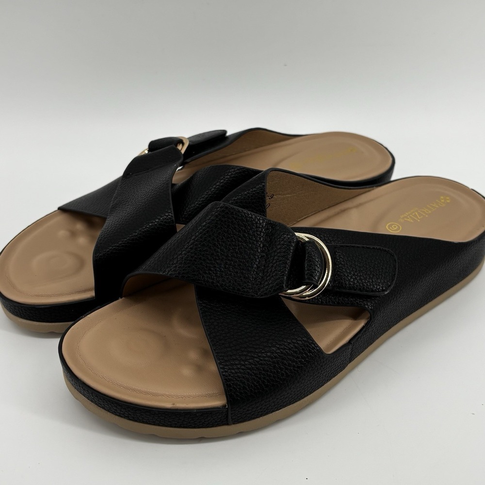 Patrizia by Spring Step Sandals US 9B‎ Padded Gold Buckle detail Black Straps